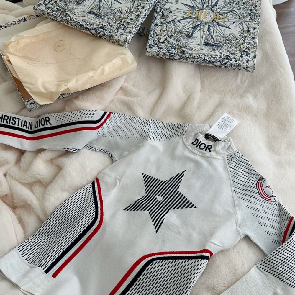Dior White and Black Star Patterned Top